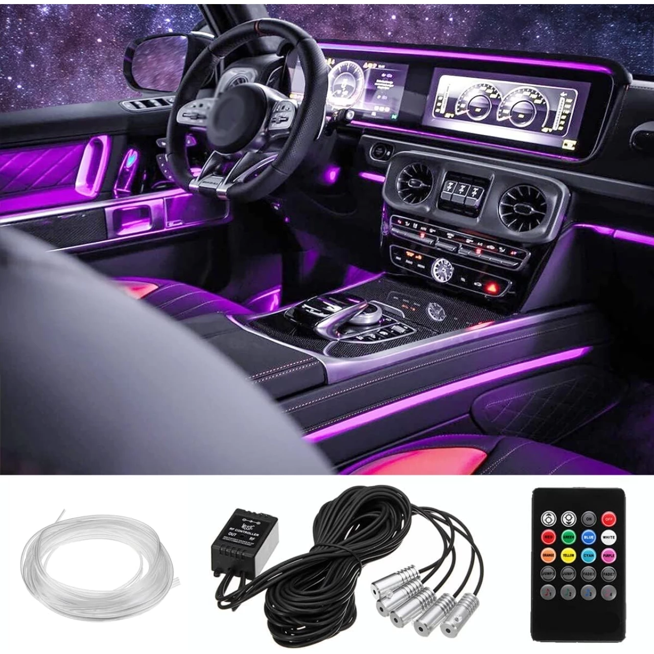 Car LED Strip Light, RGB Interior Car Lights, 5 in 1 with 236.22 inches Fiber Optic, Multicolor Dash Ambient Interior Lighting Kits, DIY Mode and Music Mode,Sound Active Function