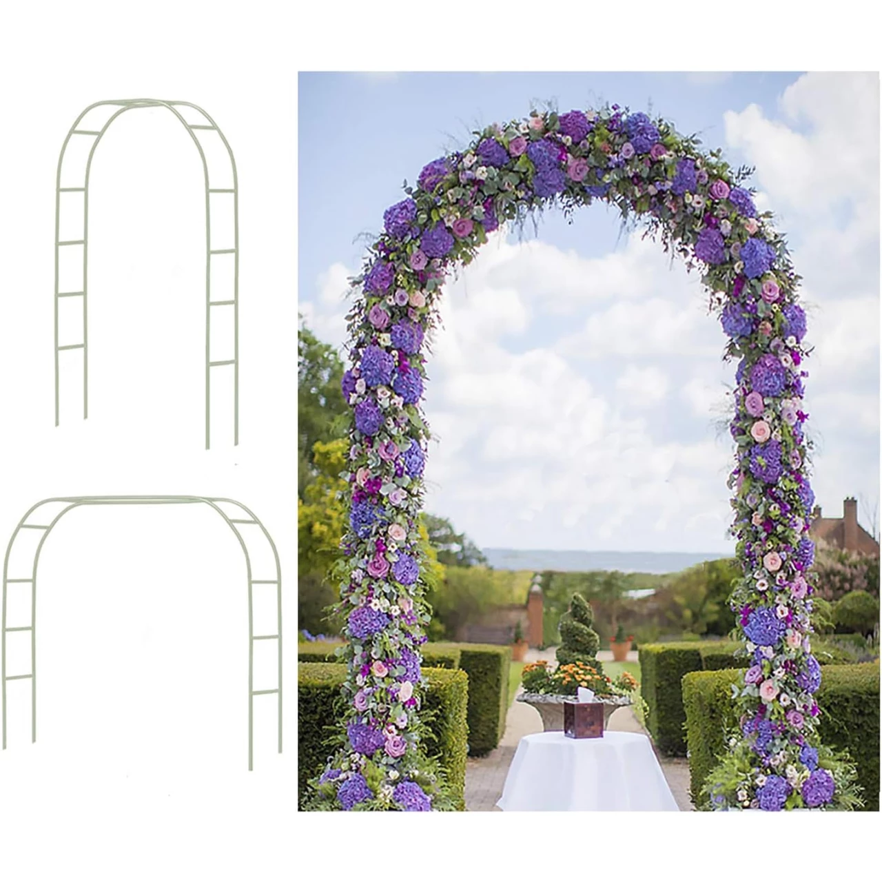 Adorox 7.5Ft 1 Set White Metal Arch Wedding Garden Climbing Plants Bridal Party Decoration Arbor