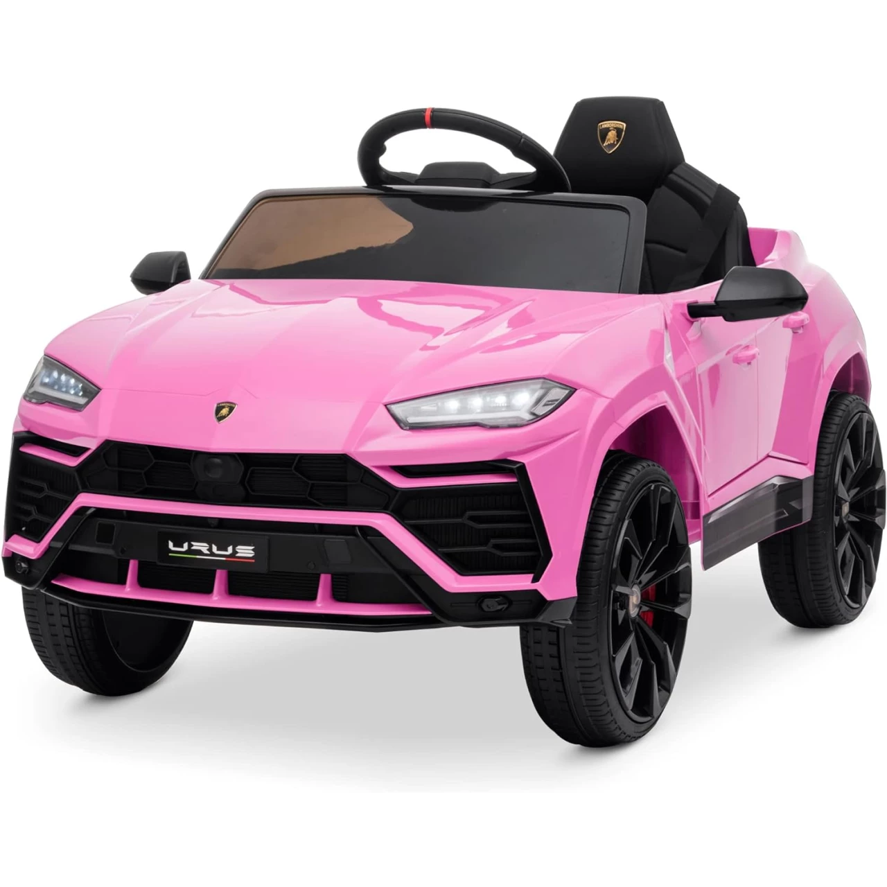 Kidzone Ride On Car 12V Lamborghini Urus Kids Electric Vehicle Toy w/Parent Remote Control, Horn, Radio, USB Port, AUX, Spring Suspension, Opening Door, LED Light - Pink