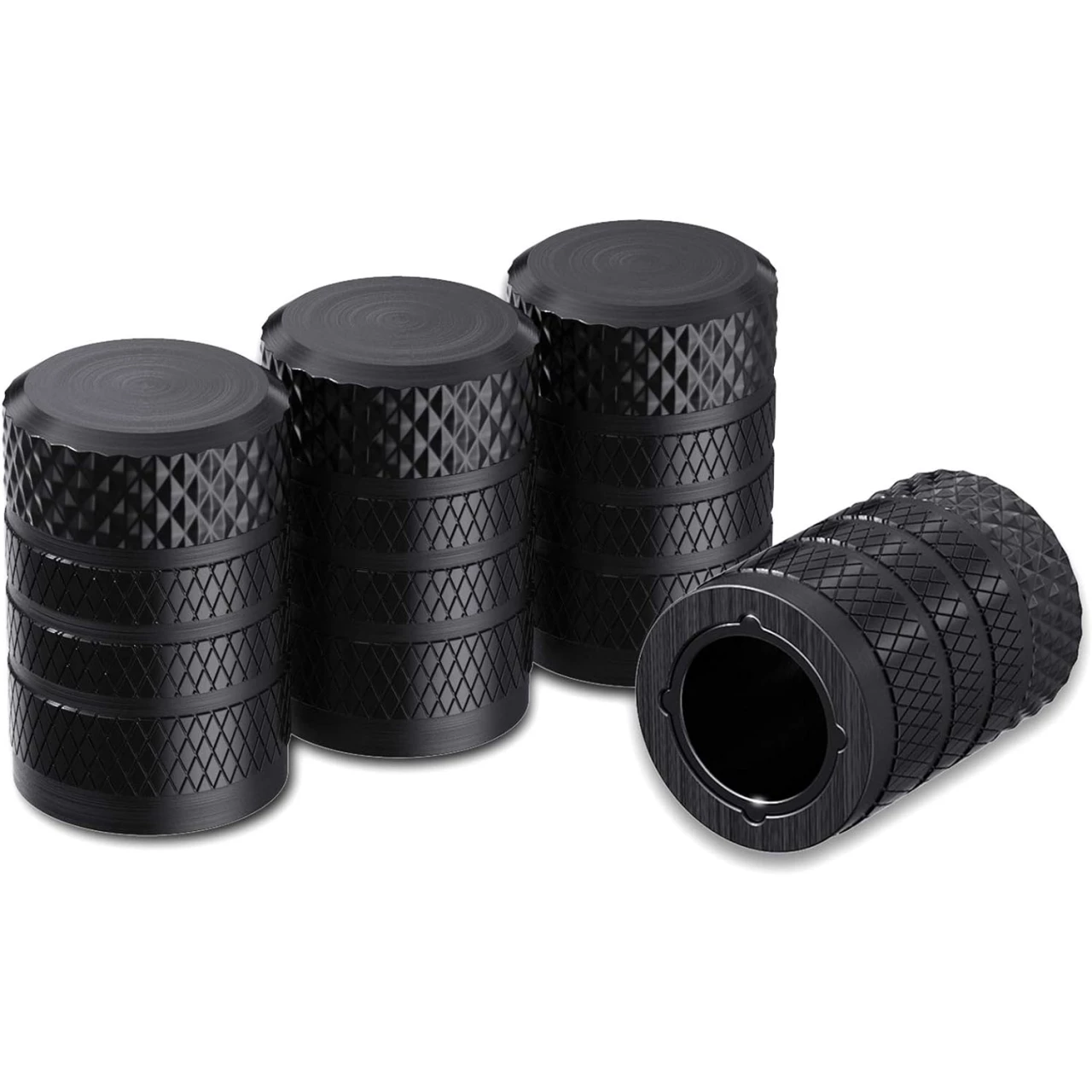 CKAuto Tire Valve Stem Caps, Black, 4 pcs/Pack, Anodized Aluminum Tire Valve Cap Set