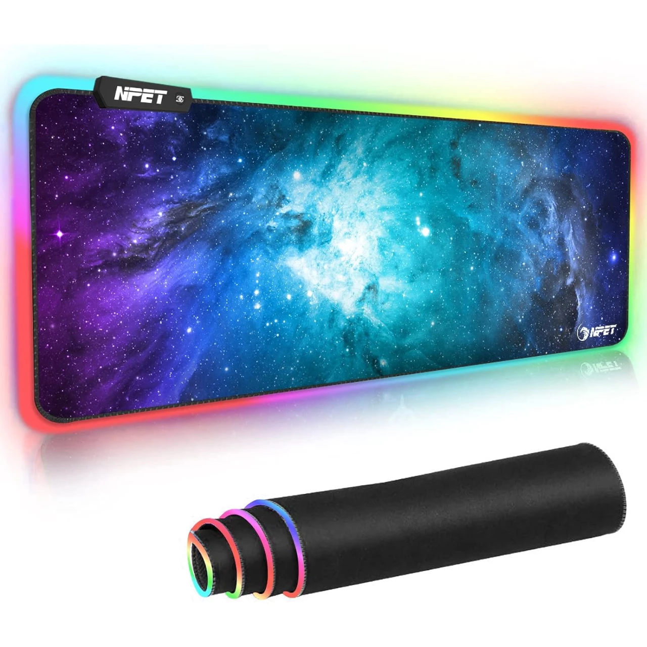 NPET MP02-SP Gaming Mouse Pad, Cloth Mouse Pad, Anti-Slip Base, RGB Backlit, Stitched Edges, Water-Resistant, Optimized for Gaming Sensors, XL