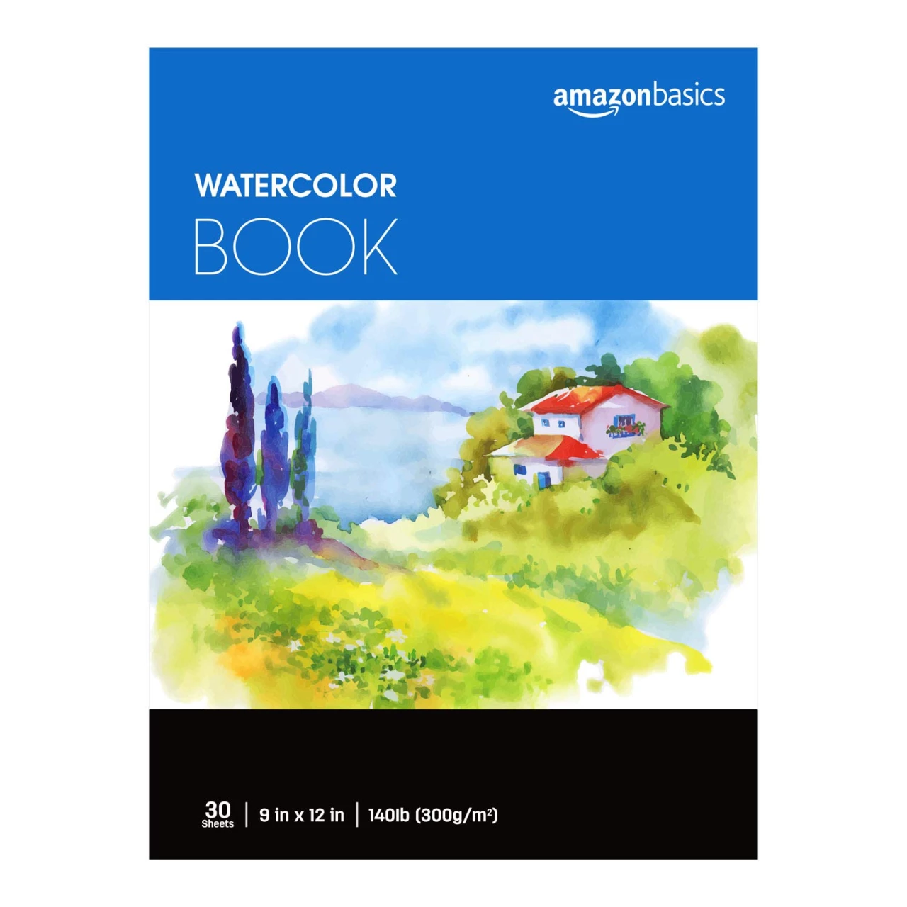Amazon Basics Watercolor Pad, 9&quot;x12&quot;, 140 lb / 300 gsm, 30 Sheets, White