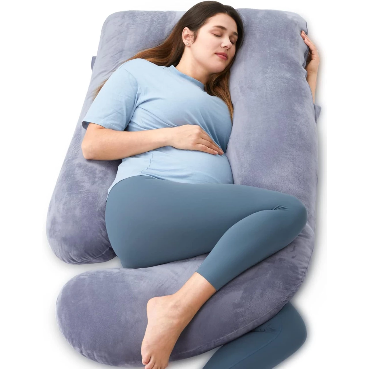 Momcozy Pregnancy Pillows, U Shaped Full Body Maternity Pillow with Removable Cover, 57 Inch Pregnancy Pillows for Sleeping, Grey