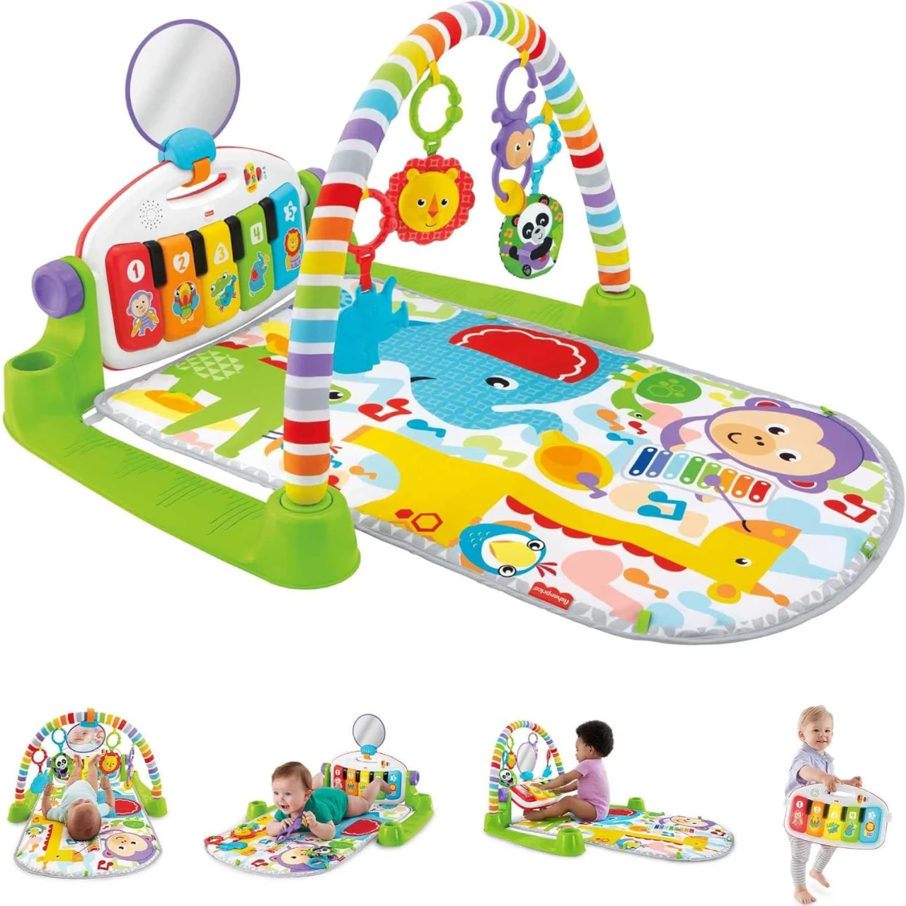 Fisher-Price Baby Playmat Deluxe Kick &amp; Play Piano Gym with Musical -Toy Lights &amp; Smart Stages Learning Content for Newborn to Toddler