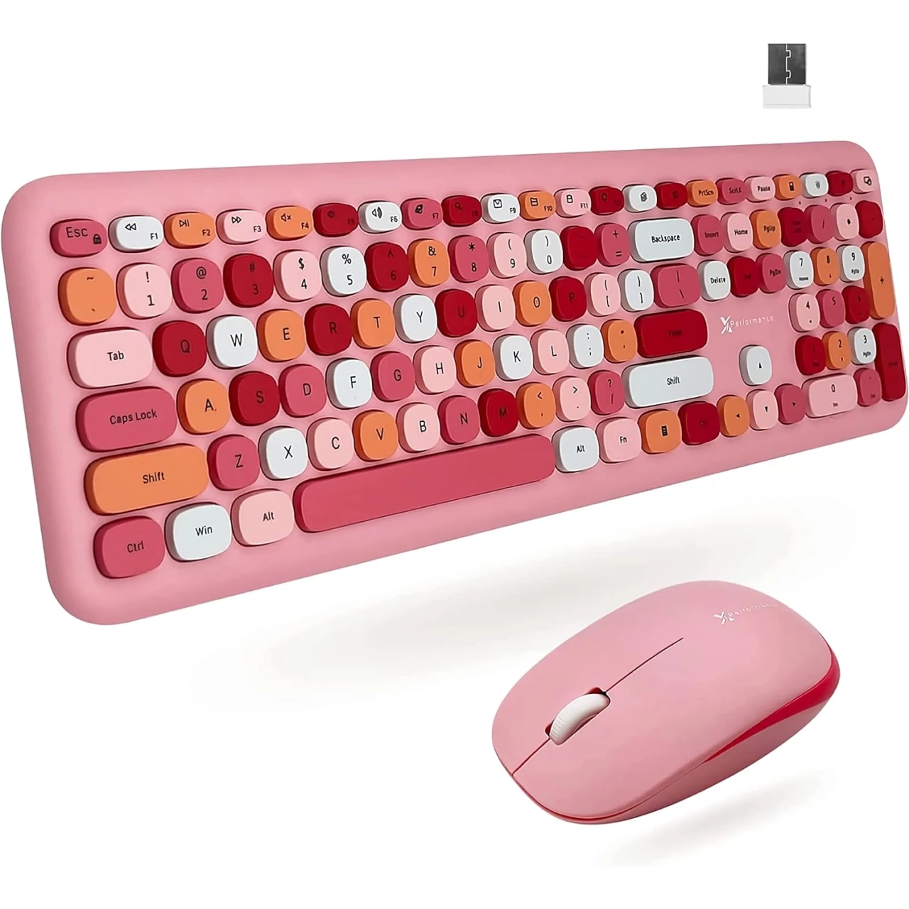 X9 Performance Cute Keyboard and Mouse Combo - 2.4G Wireless Connectivity - Transform Your Space with a Colorful Pink Wireless Keyboard and Mouse Retro Set for Windows PC, Laptop, and Chrome