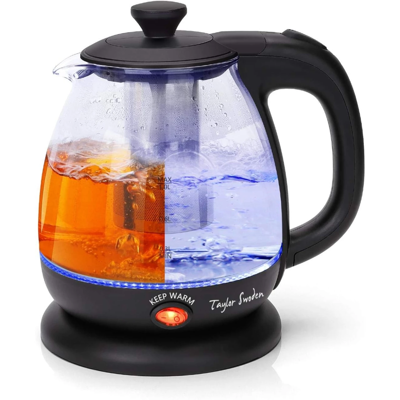 Electric Kettle with Tea Infuser, Small Electric Tea Kettle with Keep Warm Function for Home and Office, Black Taylor Swoden