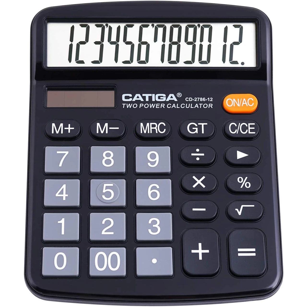 Desktop Calculator 12 Digit with Large LCD Display and Sensitive Button, Solar and Battery Dual Power, Standard Function for Office, Home, School, CD-2786 (Black)