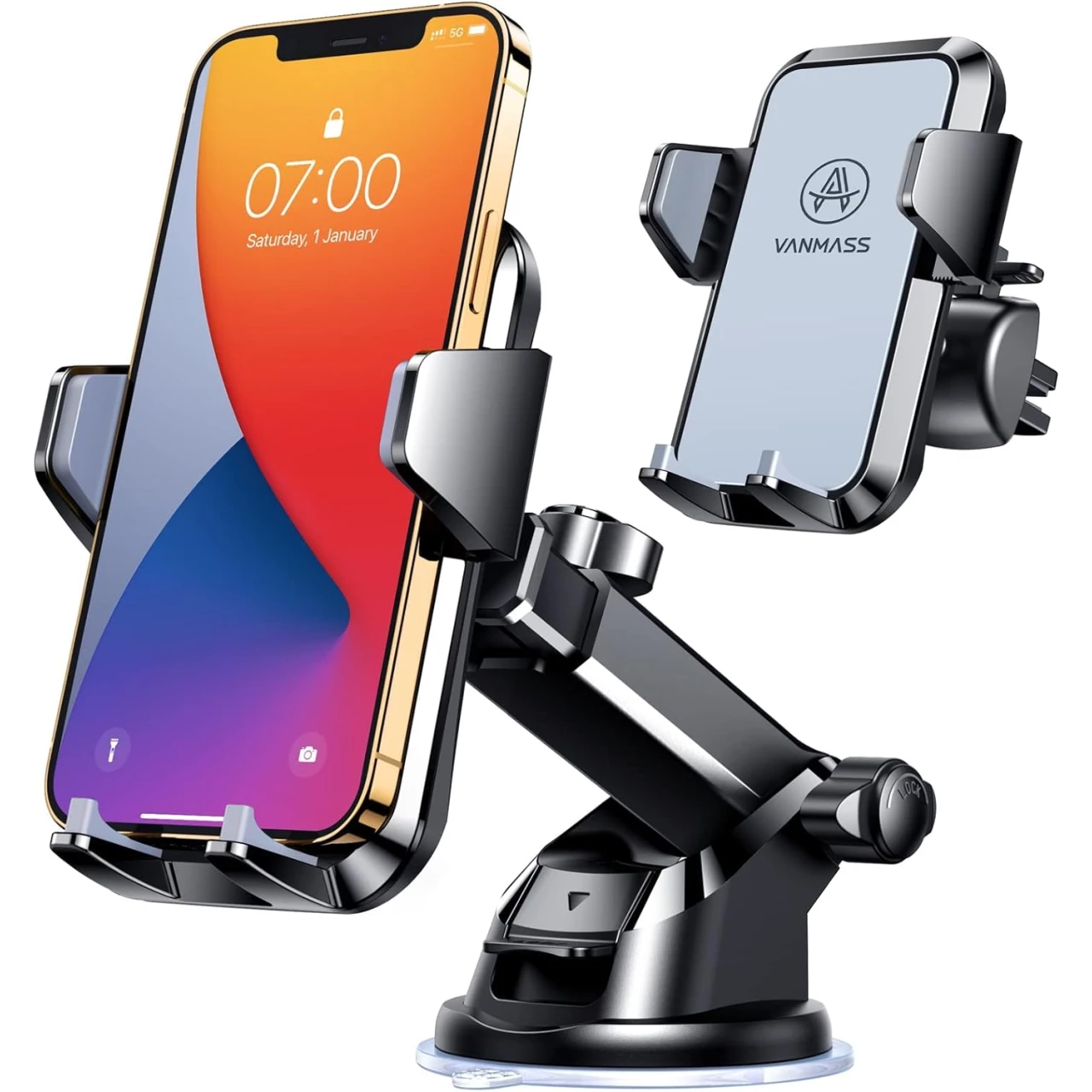 [2023 Upgraded] VANMASS Car Phone Mount with Most Secure Grip [Anti-Slip Soft Silicone &amp; Powerful Suction],Dashboard Windshield Vent Universal Car Mount for All iPhone 14 13 12 11 Pro Max &amp;Cars (Gray)