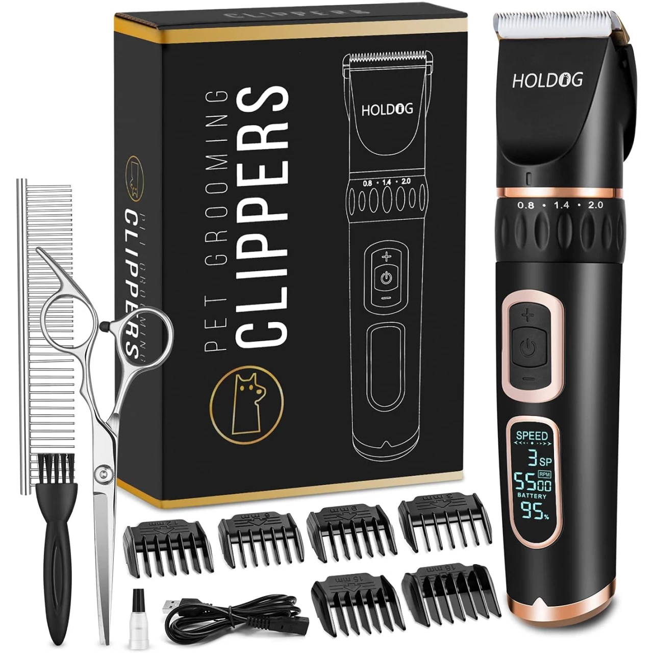 Dog Clippers Professional Heavy Duty Grooming Clipper 3-Speed Low Noise High Power Rechargeable Cordless Pet Tools for Small &amp; Large Dogs Cats