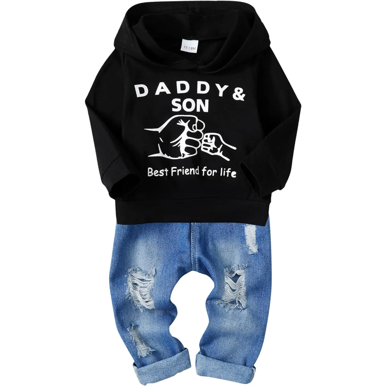 WESIDOM Baby Boy Clothes, Long Sleeve Printing Hoodie With Jeans Pants Outfits Set