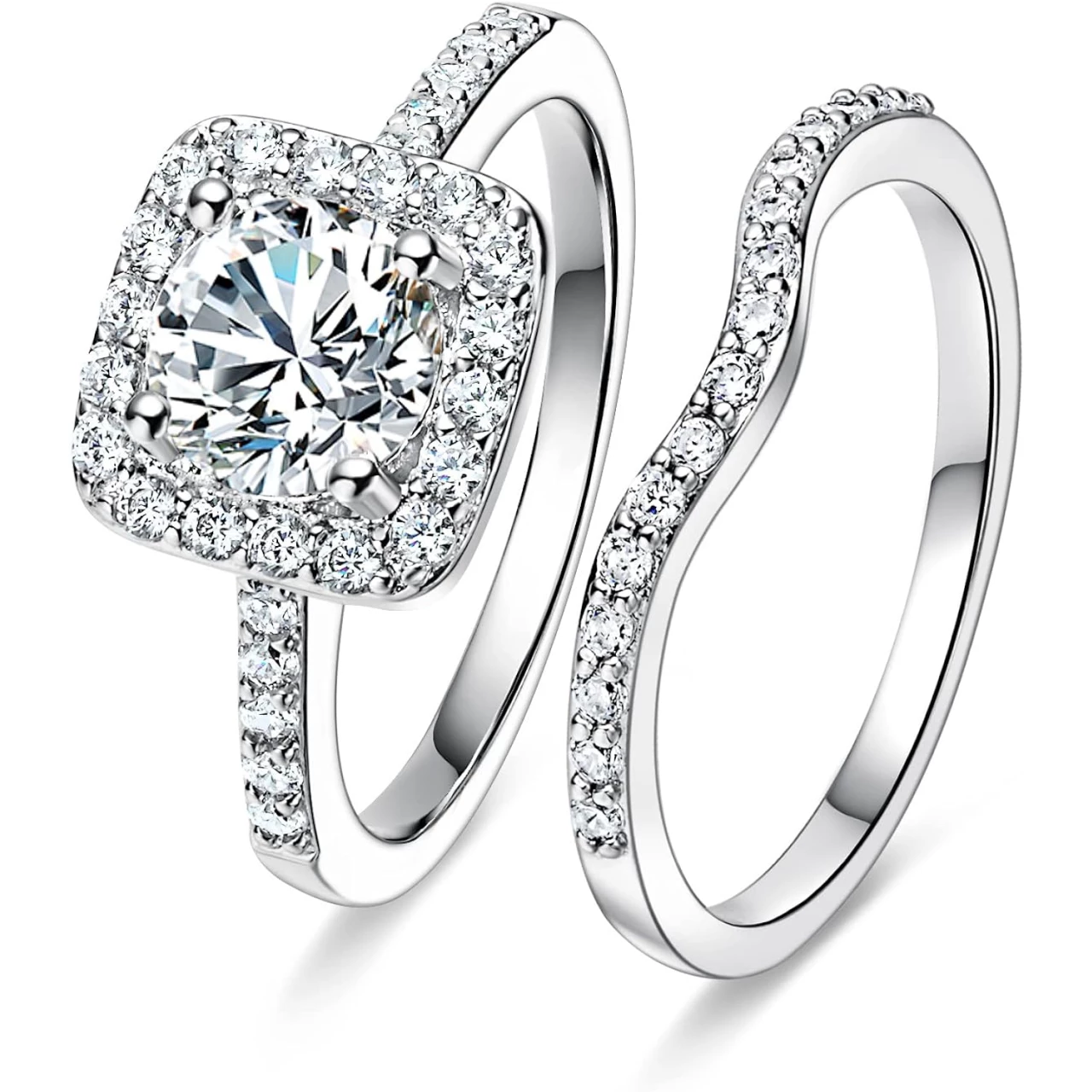 MDFUN 18K White Gold Plated CZ Halo Ring