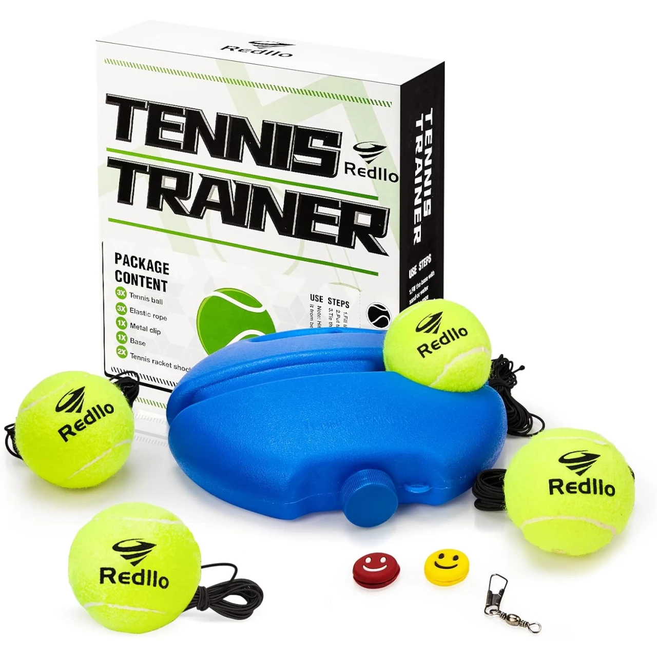 Redllo Solo Tennis Trainer Rebound -Portable Tennis Equipment for Self-Practice Includes 4 String Balls 2 Tennis Vibration Dampeners.Works for Kids, Beginners