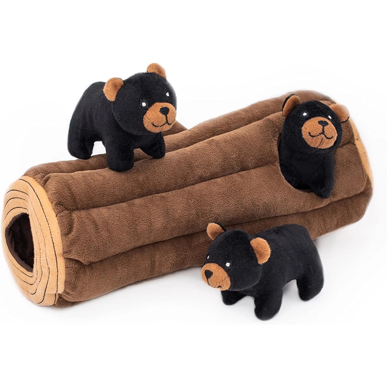 ZippyPaws Burrow, Woodland Friends Black Bear Log - Interactive Dog Toys for Boredom - Hide and Seek Dog Toys, Colorful Squeaky Dog Toys for Small &amp; Medium Dogs, Plush Dog Puzzles