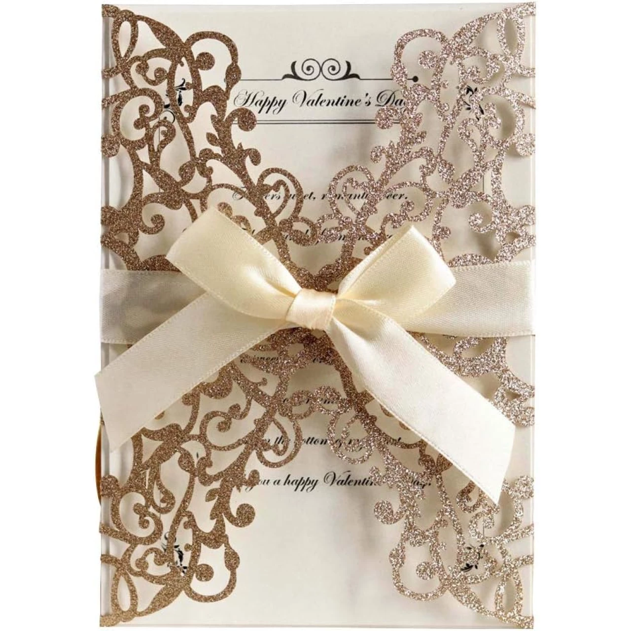AdasBridal 50Pcs Glitter Floral Laser Cut Wedding Invitation Cards with Envelope