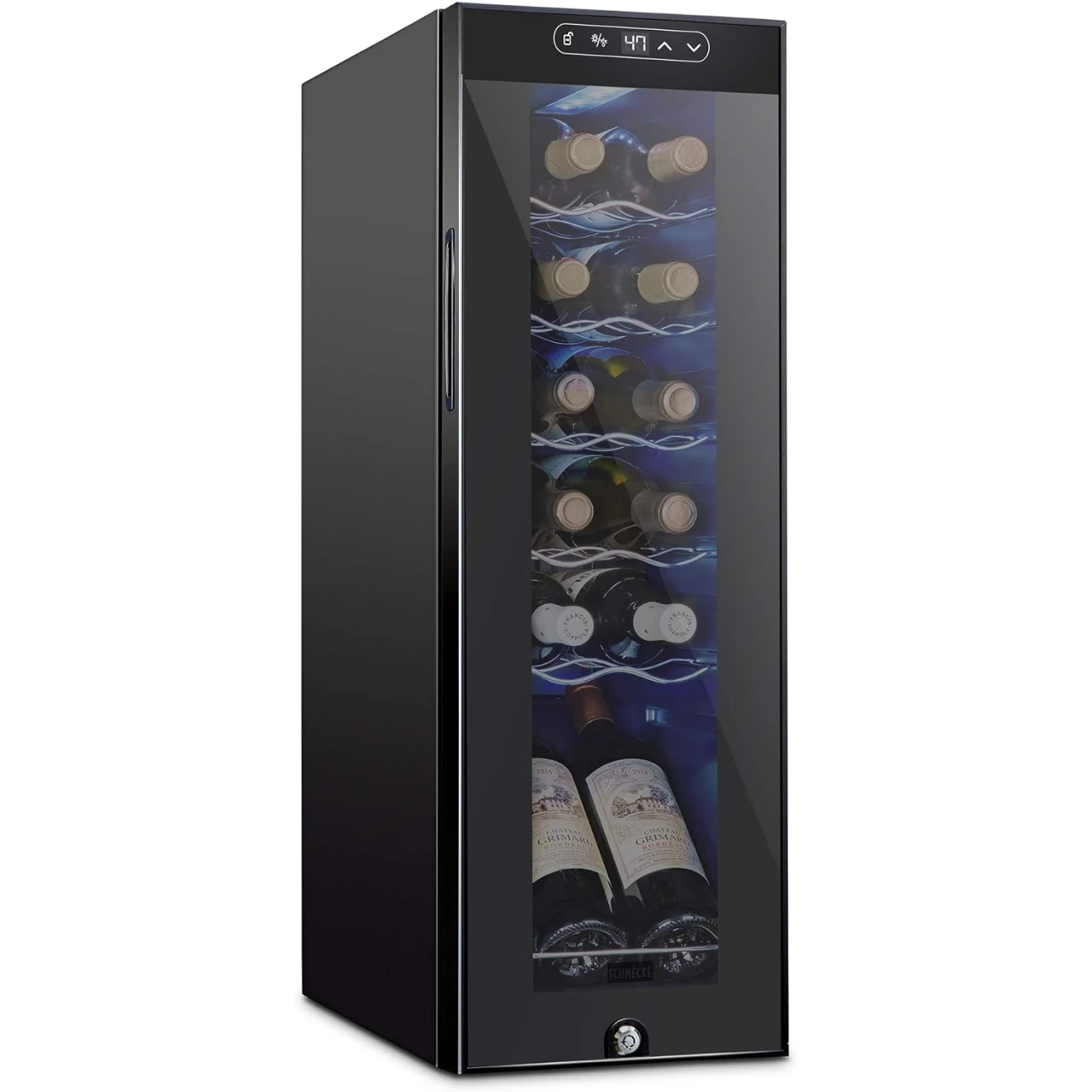 Schmecke 12 Bottle Compressor Wine Cooler Refrigerator w/Lock | Large Freestanding Wine Cellar | 41f-64f Digital Temperature Control Wine Fridge For Red, White, Champagne or Sparkling Wine - Black