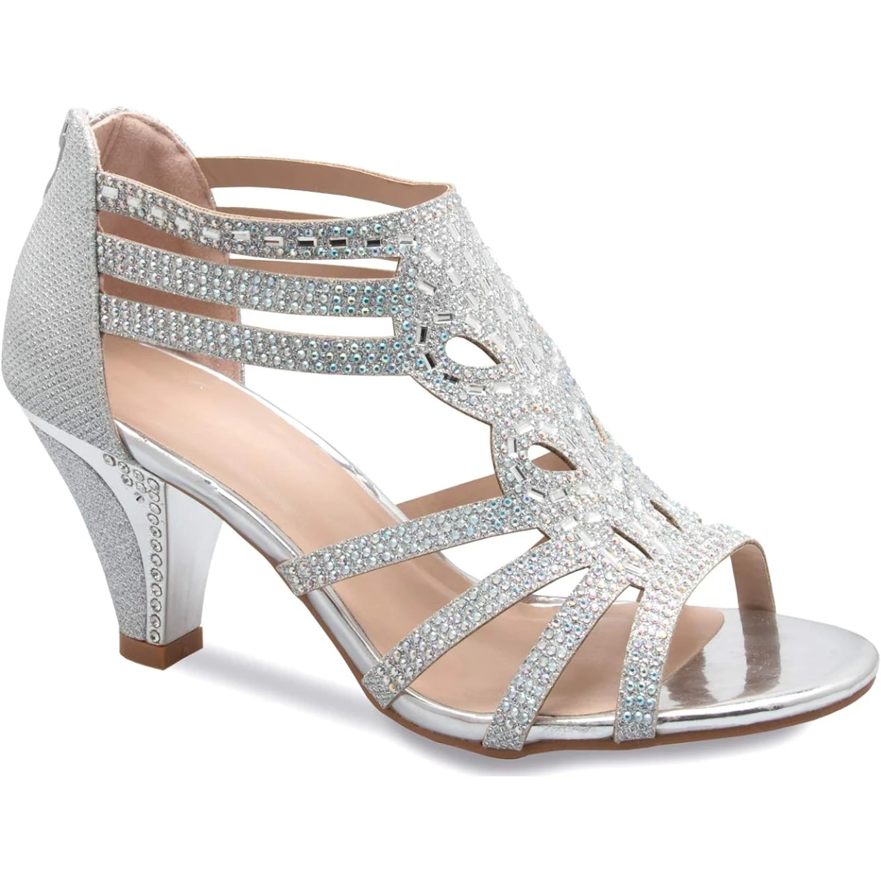 Olivia K Women&rsquo;s Open Toe Strappy Rhinestone Dress Sandal Low Heel Wedding Shoes