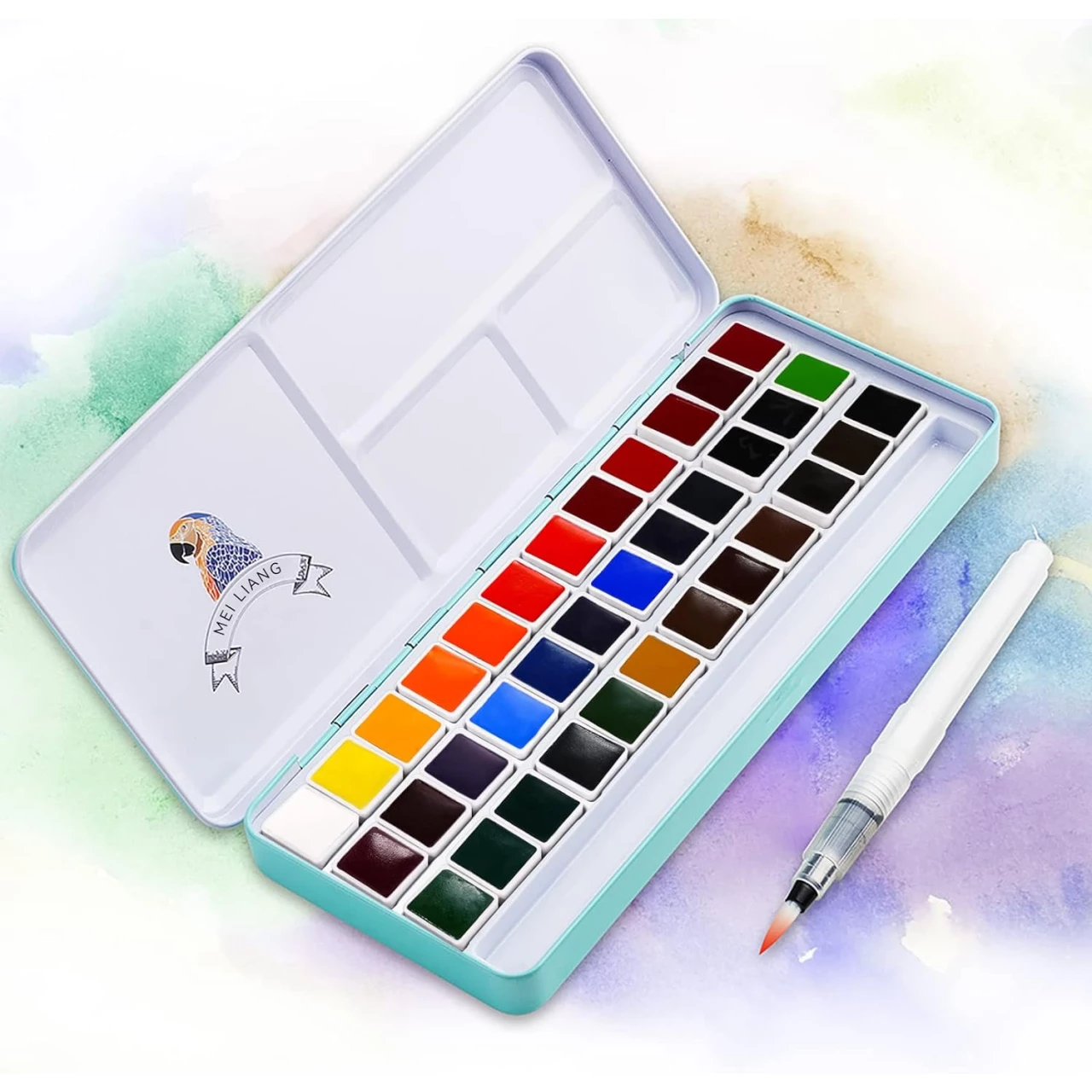 MeiLiang Watercolor Paint Set, 36 Vivid Colors in Pocket Box with Metal Ring and Watercolor Brush