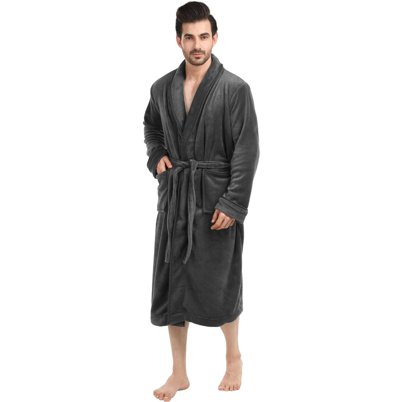 NY Threads Luxurious Mens Shawl Collar Fleece Bathrobe Spa Robe