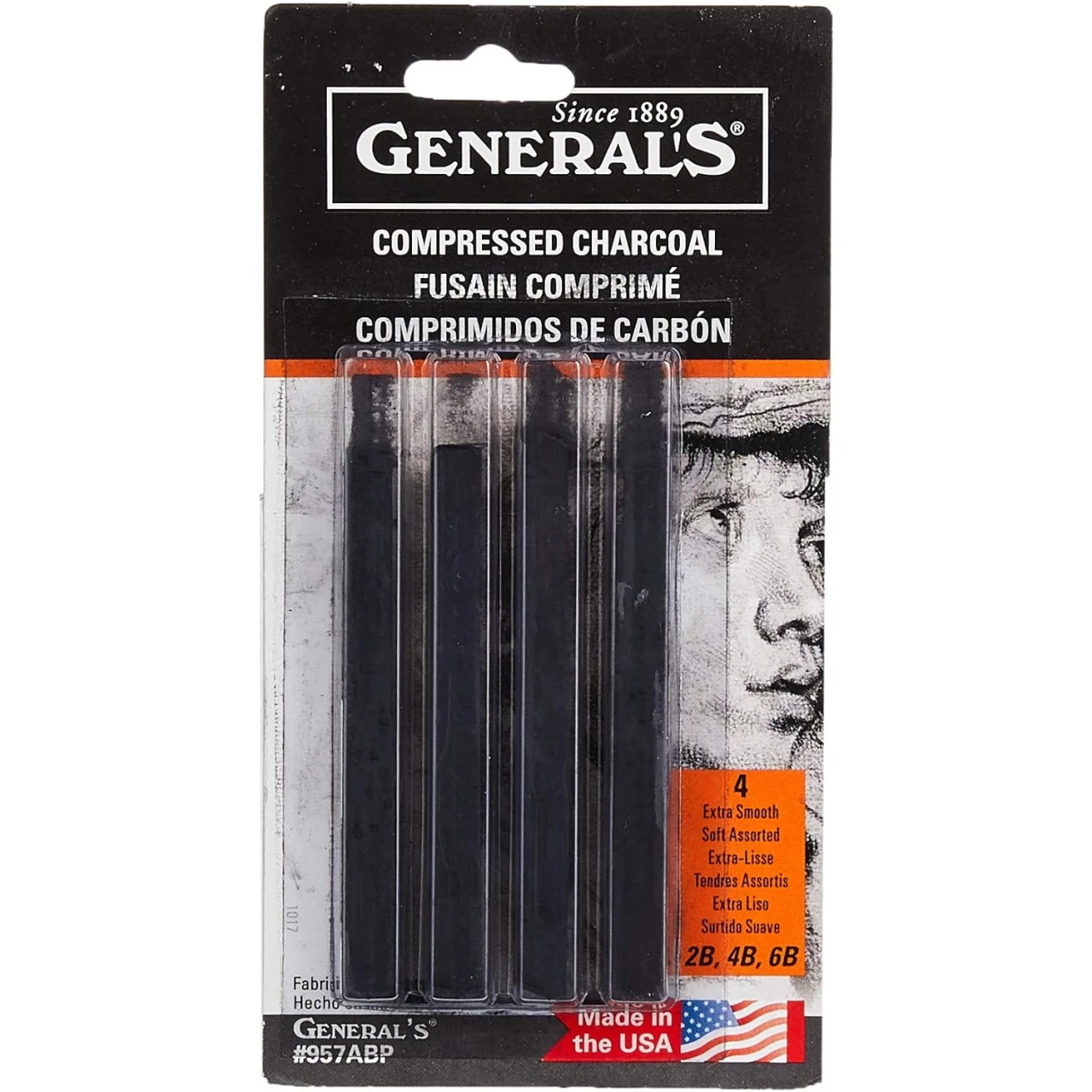 General Pencil 957ABP Compressed Charcoal Sticks 4/Pkg-Black - Soft Assorted