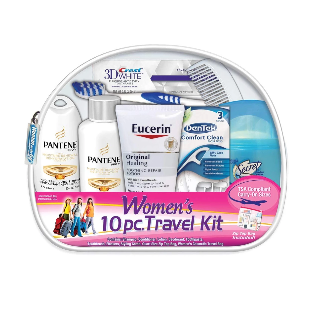 Convenience Kits International Women&rsquo;s Deluxe 10 Piece Kit with Travel Size TSA Compliant Essentials in Toiletry Bag