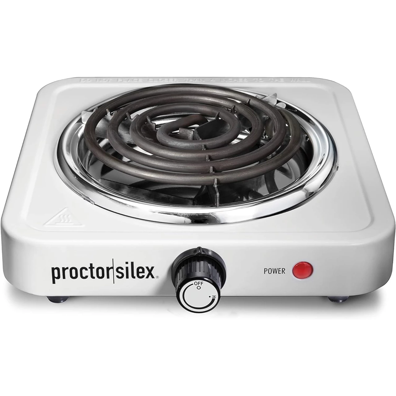 Proctor Silex Electric Single Burner Cooktop, Compact and Portable, Adjustable Temperature Hot Plate, 1200 Watts, 34106, White &amp; Stainless