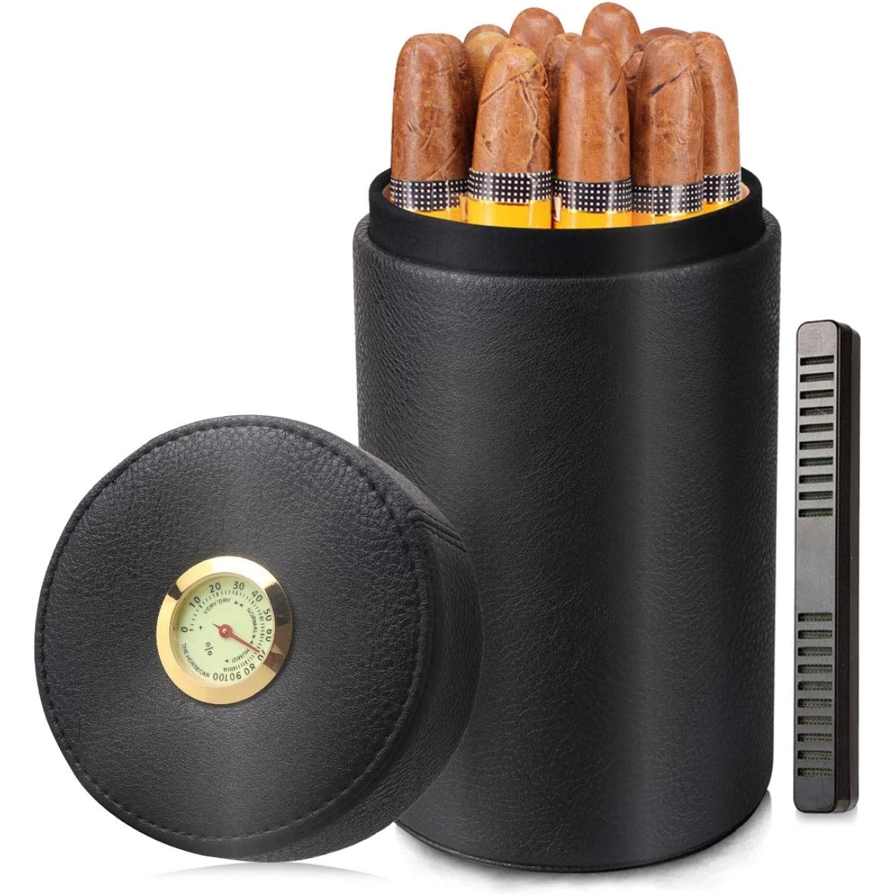 Scotte Cigar humidor case/jar,Leather Cedar Wood Cigar Canister Portable for 12-16 Cigar (Black)