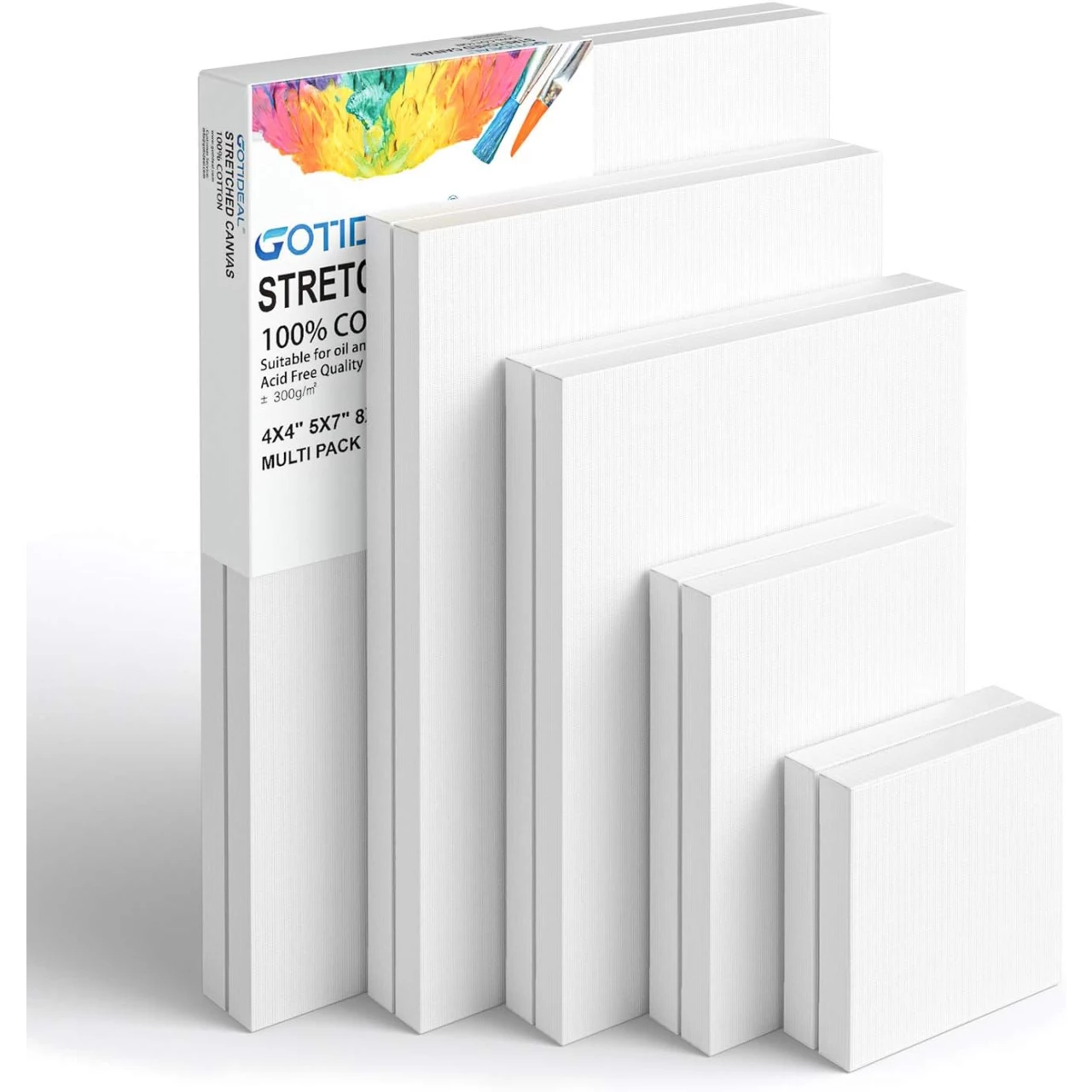 GOTIDEAL Stretched Canvas, Multi Pack 4x4&quot;, 5x7&quot;, 8x10&quot;,9x12&quot;, 11x14&quot; Set of 10, Primed White - 100% Cotton Artist Canvas Boards for Painting, Acrylic Pouring, Oil Paint Dry &amp; Wet Art Media