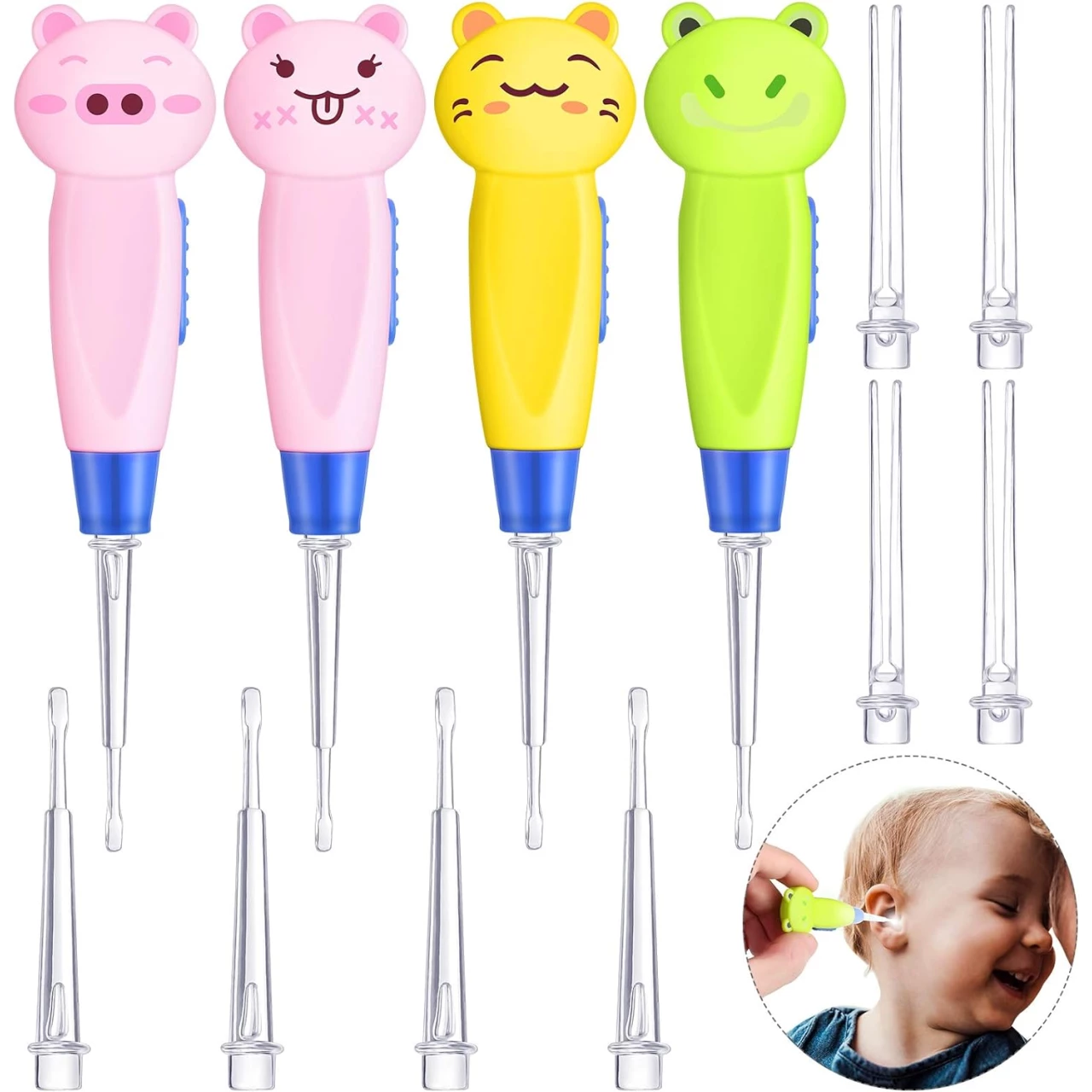 Tondiamo 4 Pieces Kids Ear Wax Removal LED Light Children Earwax Remover Tool