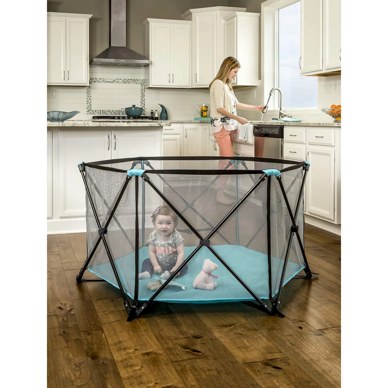 Regalo My Portable Play Yard Indoor and Outdoor, Aqua, 6-Panel