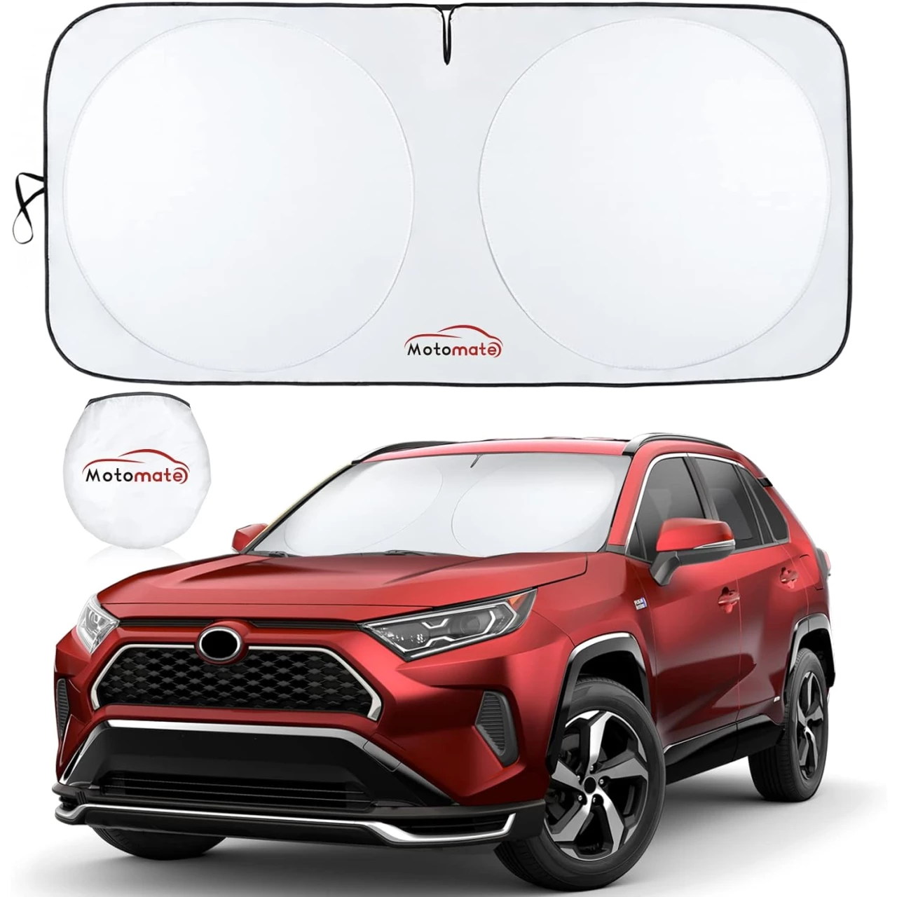 Windshield Sun Shade- 240T Motomate Durable Reflective Material, Block Heat and Sun, Foldable Sun Shade, Car Interior Accessories Summer, with a Pouch