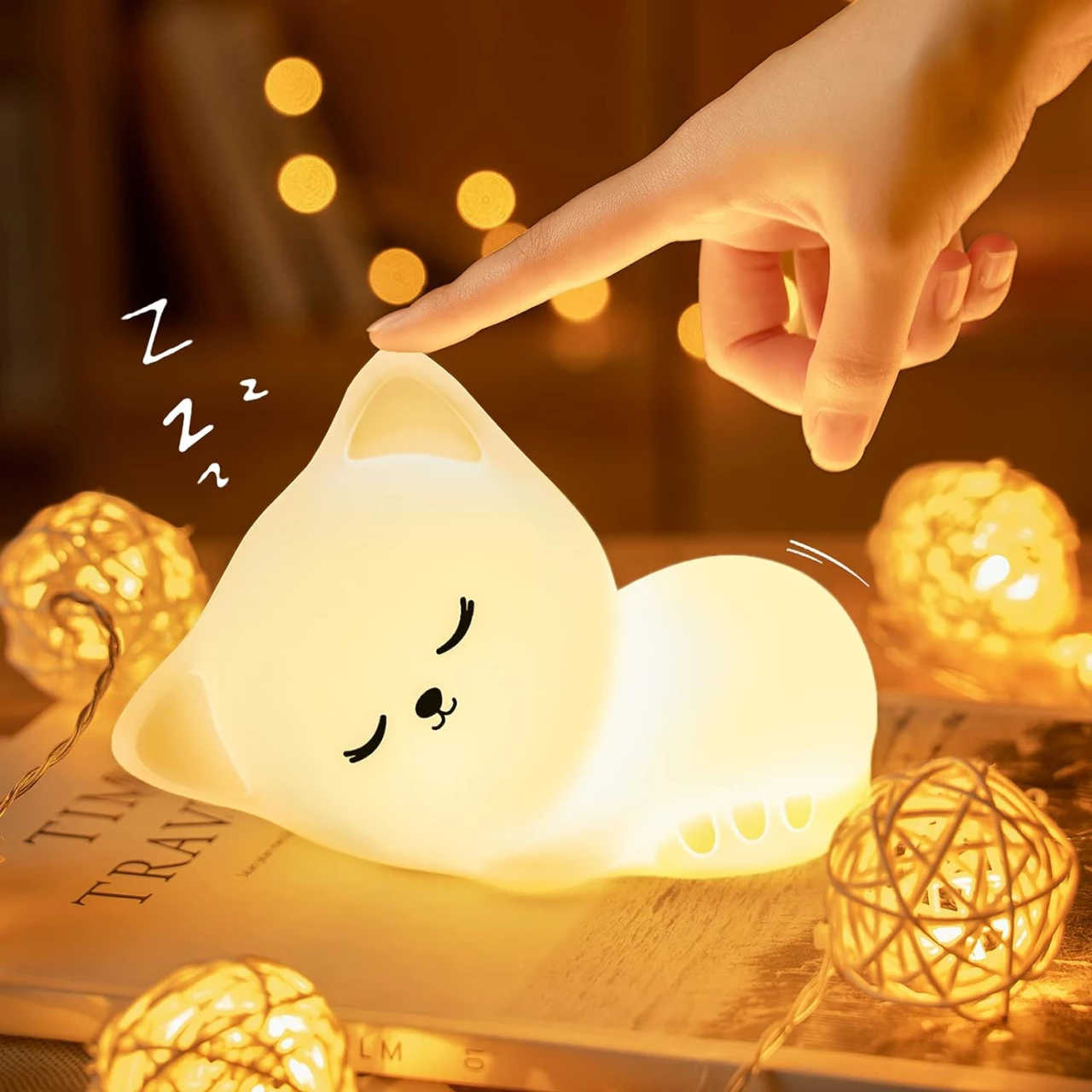 Mubarek Night Light for Kids Lamp Cat Lamp, 16 Colors &amp; Soft Silicone Cute Night Light for Kids Night Light, USB Rechargeable &amp; Cordless Baby Night Light Lamp, Tap Fun Night Lights for Kids Room, LED