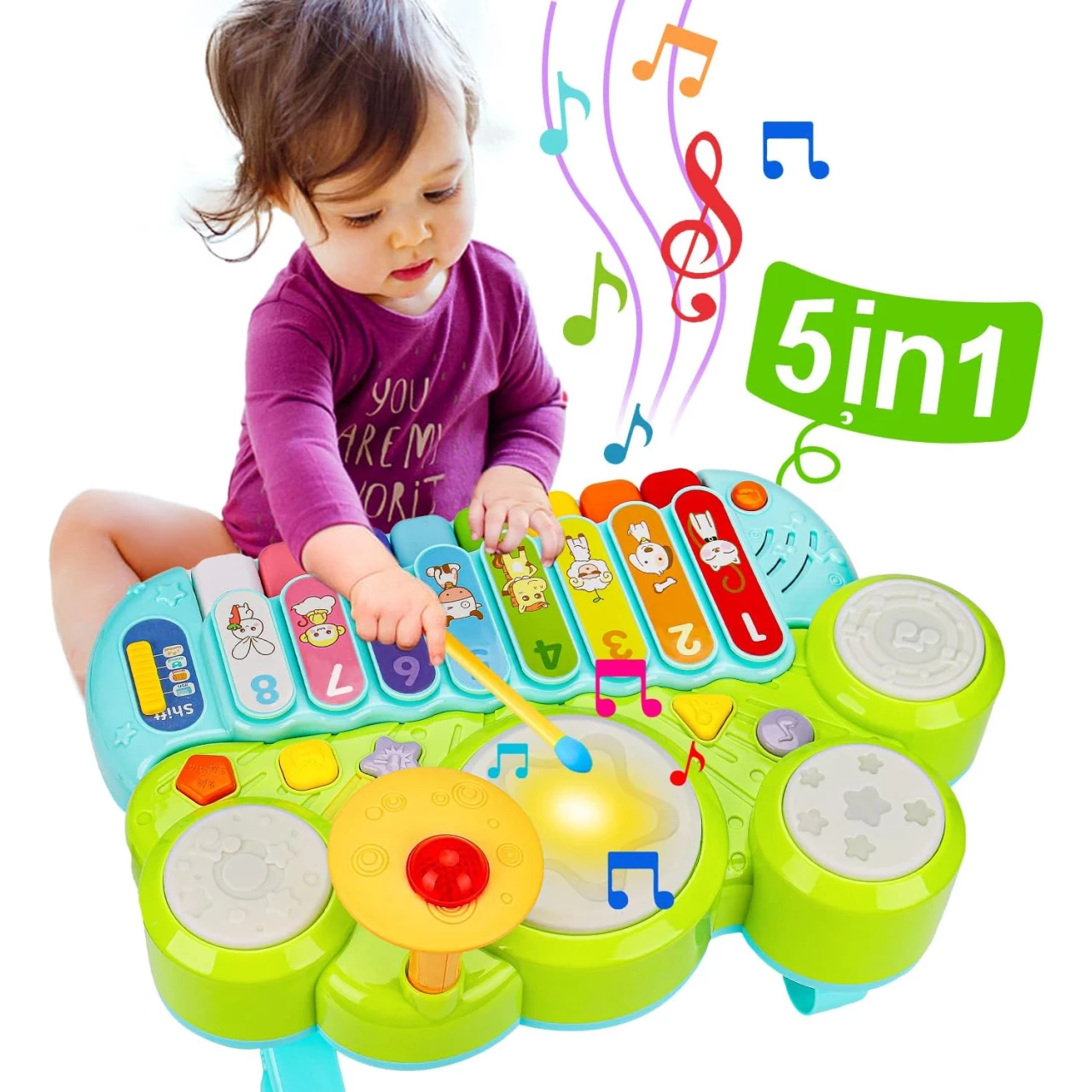 AugToy Baby Musical Toys 3 in 1 Piano Keyboard Xylophone Drum Set