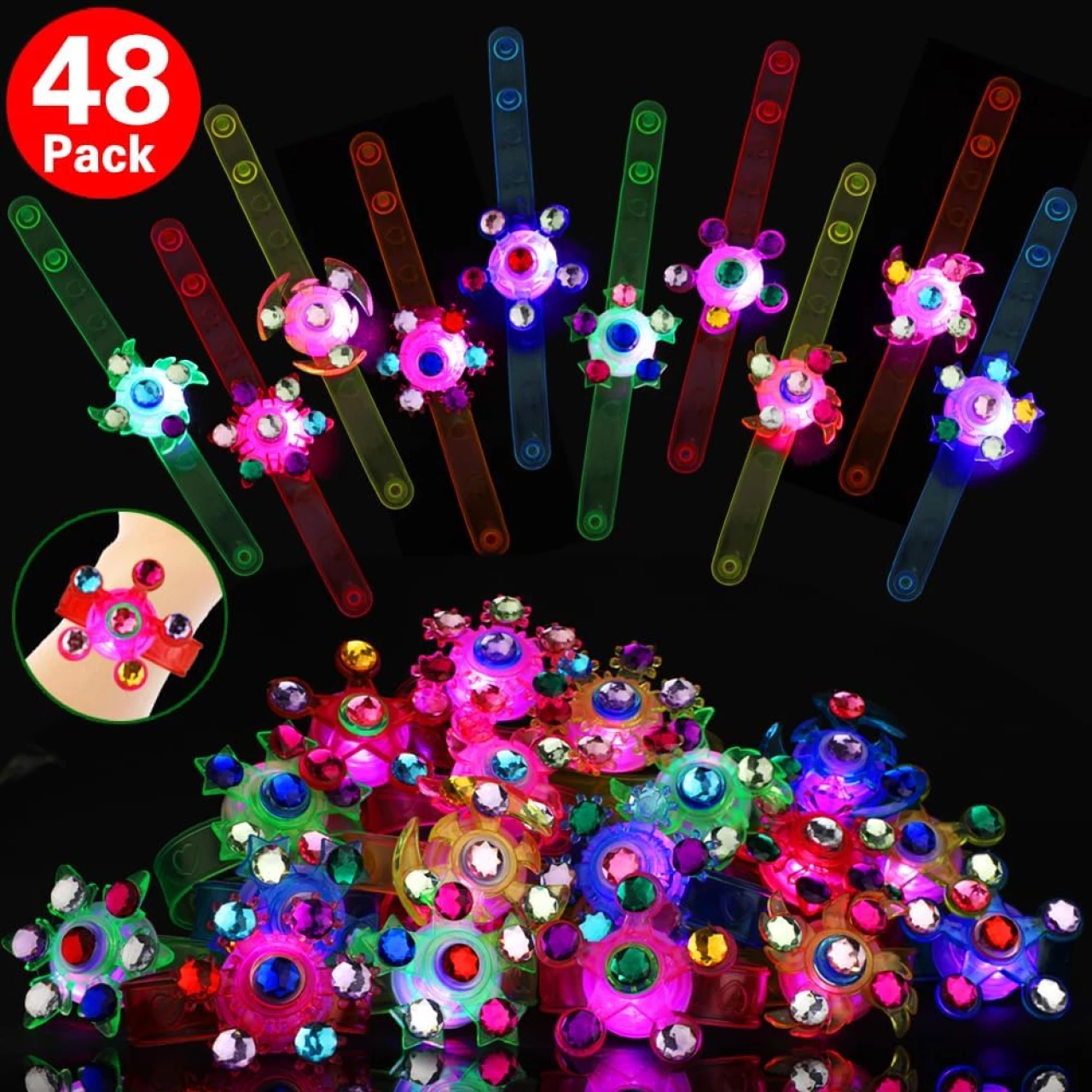 48 Pack LED Light Up Fidget Spinner Bracelets