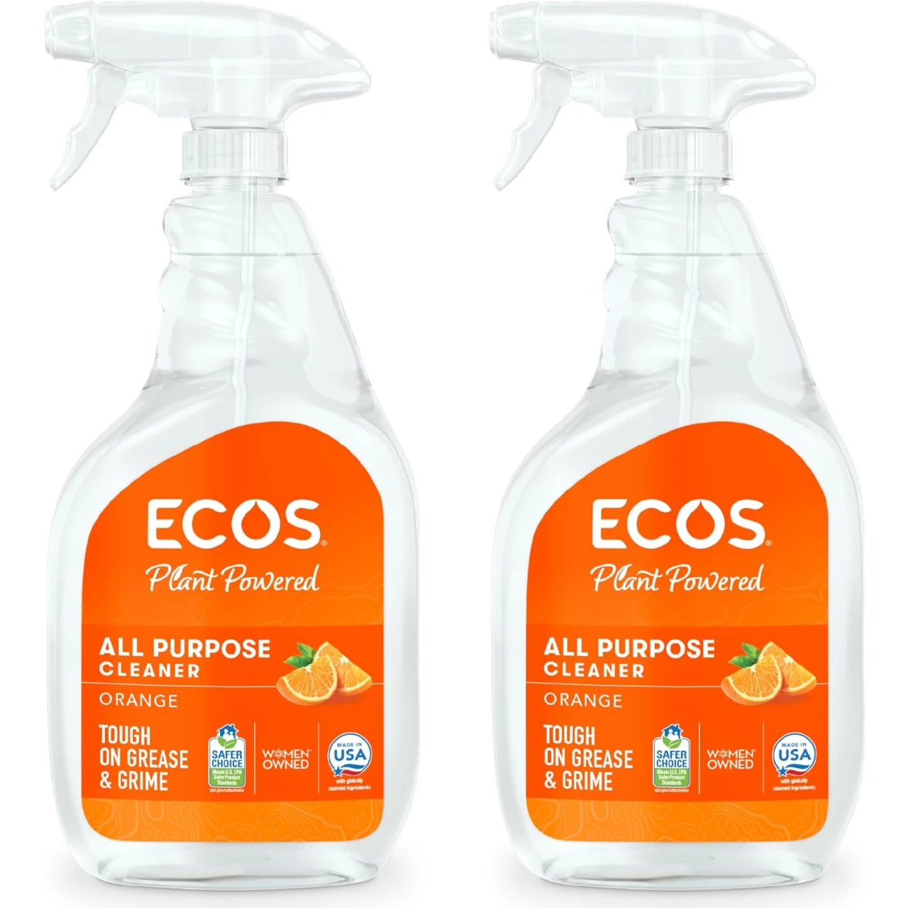 ECOS All Purpose Cleaner - Clean Messes with No Harsh Chemicals - Plant-Based Everyday Multi-Surface Cleanser Spray Bottle - For Counters, Glass, Tile, and More - Orange, 22 Fl Oz (Pack of 2)