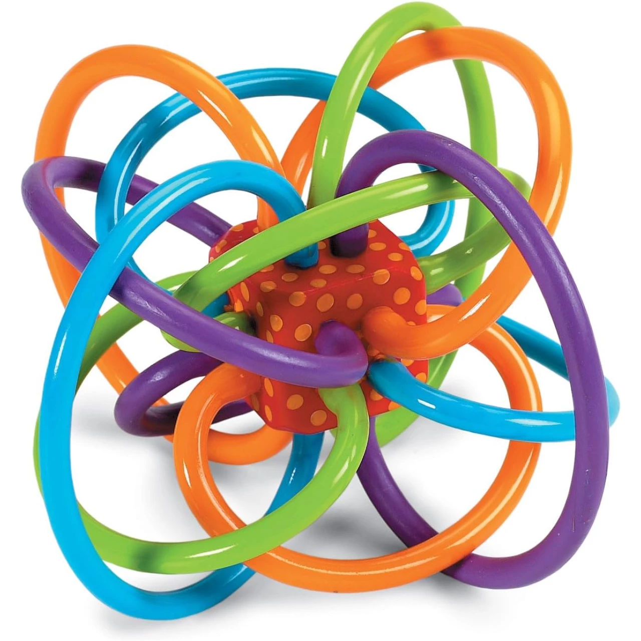 Manhattan Toy Winkel Rattle &amp; Sensory Teether Toy, Blue/Green/Orange, 5 Inch x 4 Inch x 3.5 Inch