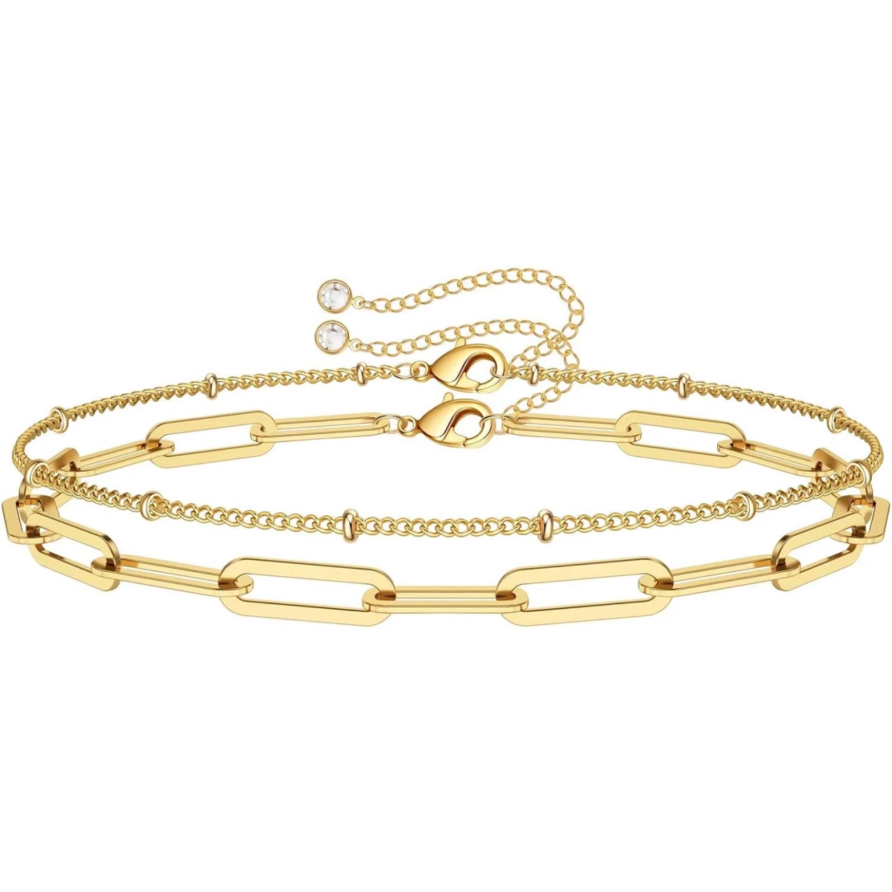 Dainty Gold Bracelets for Women, 14K Gold Filled Adjustable Layered Bracelet Cute Evil Eye Oval Chain Pearl Bar Turtle Gold Bracelets for Women Jewelry
