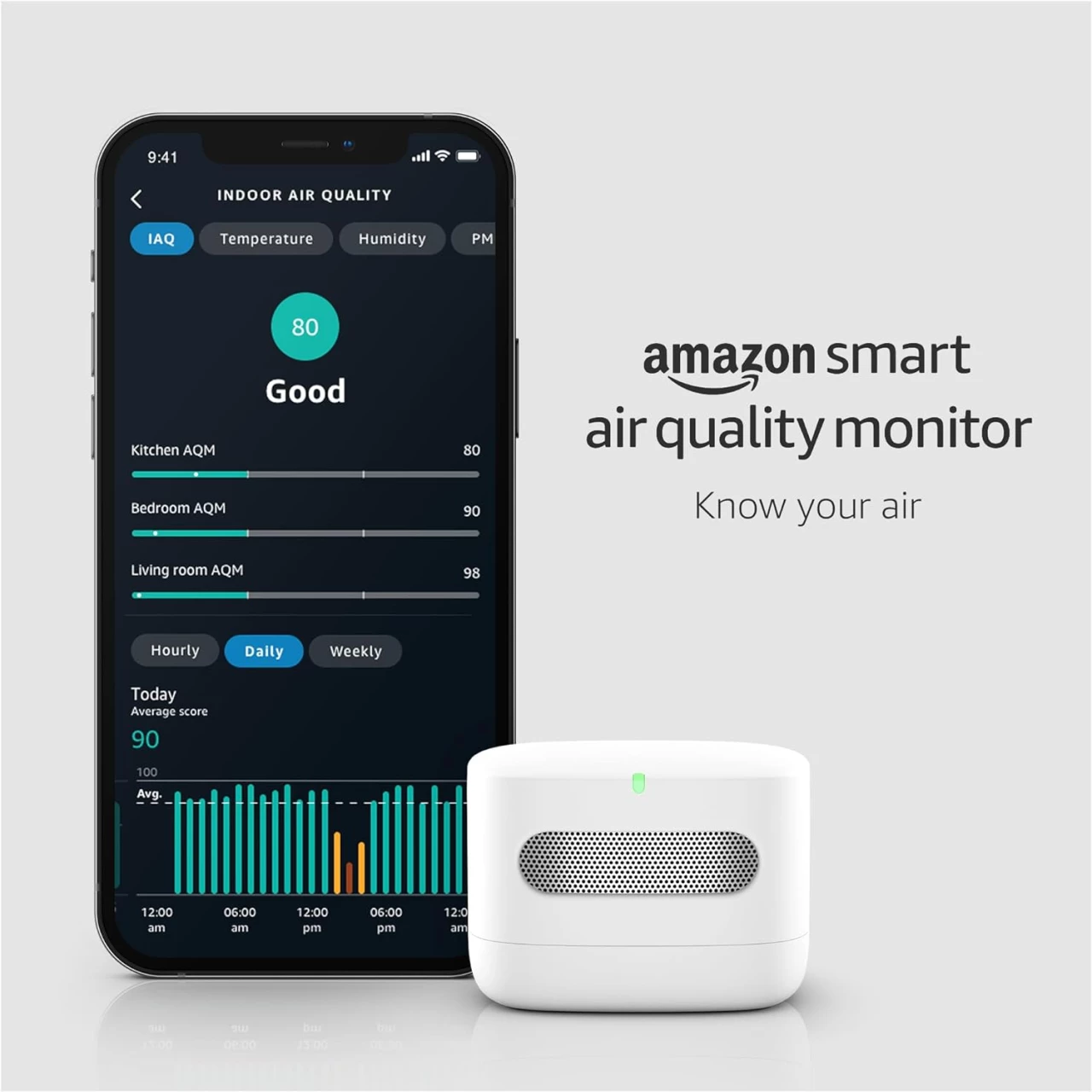 Amazon Smart Air Quality Monitor - Know your air, Works with Alexa- A Certified for Humans Device