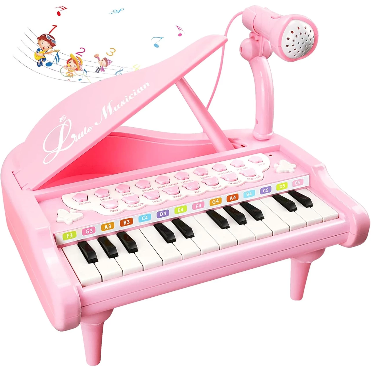 Love&amp;Mini Pink Piano Toys for 1+Year Old Girls First Birthday Gifts Toddler Piano Music Toy Instruments with 24 Keys and Microphone