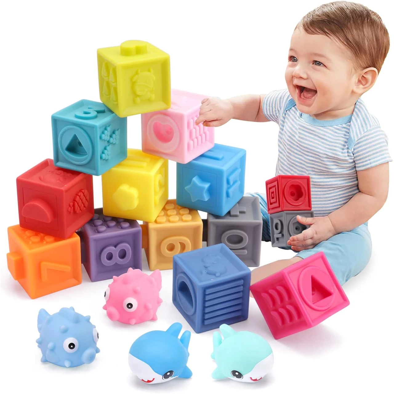 OWNONE 1 Baby Soft Blocks, 16PCS Stacking Building Blocks