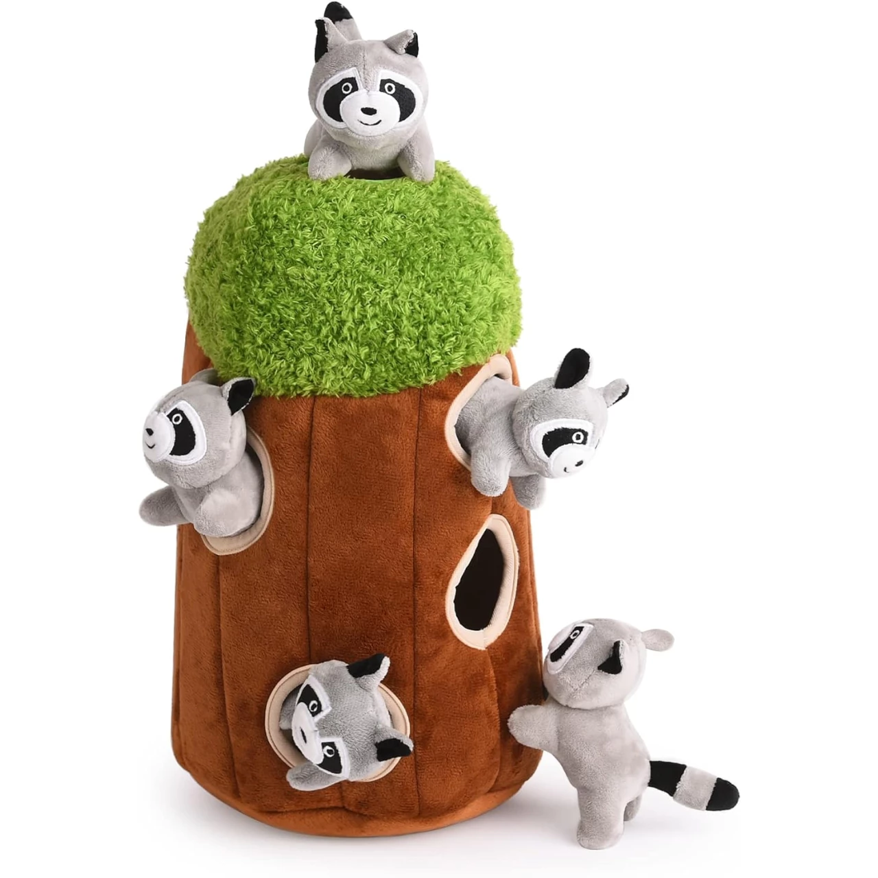 okegztoa Interactive Squeaky Dog Toys Raccoon Dog Toy, Stuffing Woodland Friends Burrow, Squeaky Plush Dog Toy for Small Medium Large Dogs (Large)