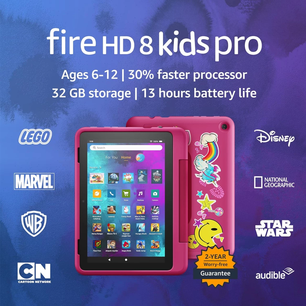 Amazon Fire HD 8 Kids Pro tablet, 8&quot; HD display, ages 6-12, 30% faster processor, 13 hours battery life, Kid-Friendly Case, 32 GB, (2022 release), Rainbow Universe