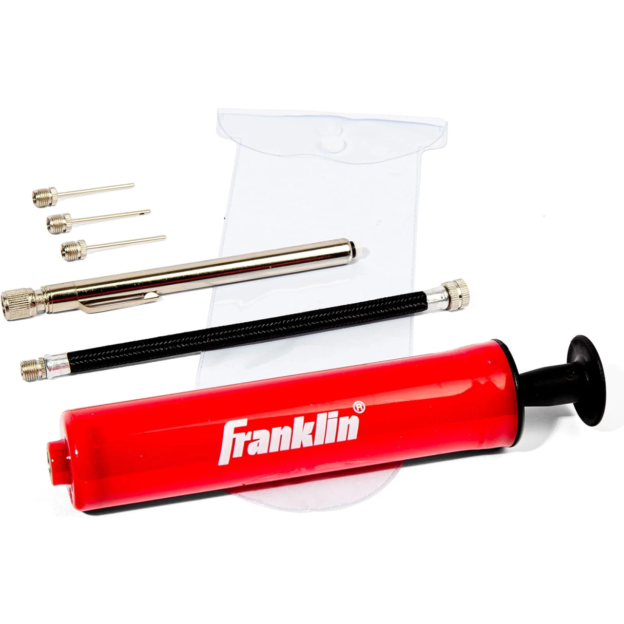 Franklin Sports Ball Pump Kit -7.4&quot; - Perfect for Basketballs, Soccer Balls and More - Complete Hand Pump Kit with Needles, Flexible Hose, Air Pressure Gauge and Carry Bag