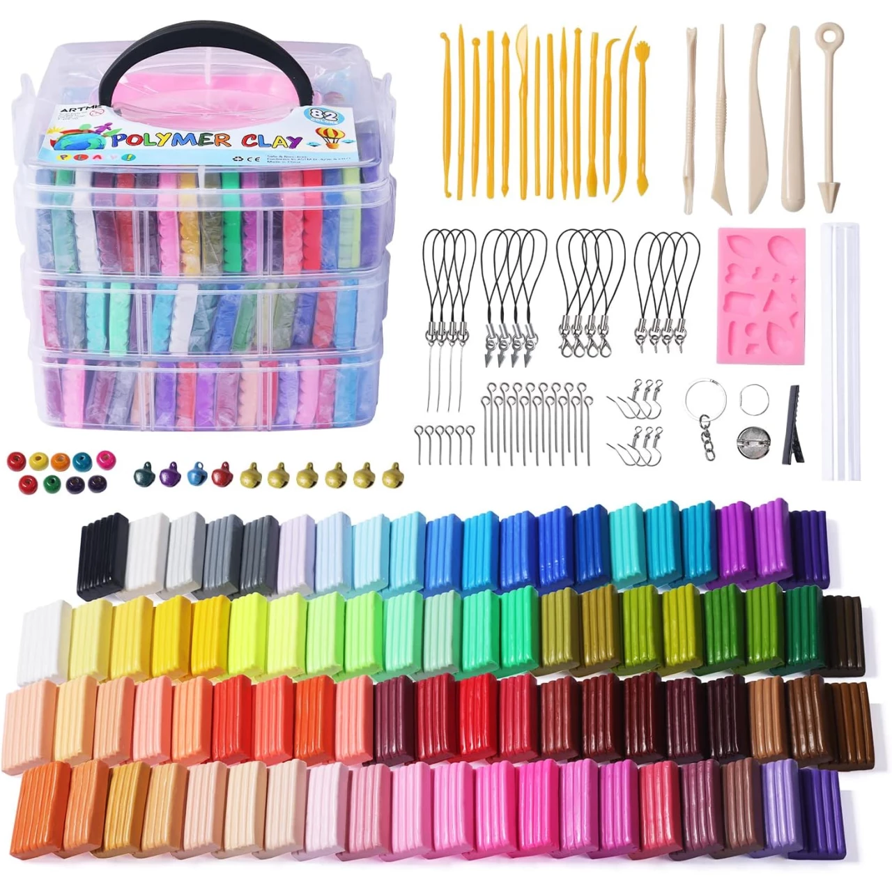 Polymer Clay, ARTME 82 Colors Clay Kit, Oven Bake Modeling Clay, Creative Polymer Clay Kit with Sculpting Tools and Jewelry Accessories, Non-Toxic, Ideal DIY Clay Gifts for Adults and Teens