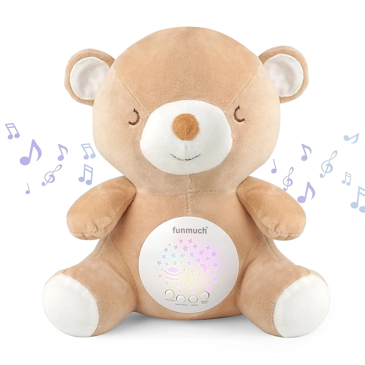 Baby Soother - Sleep Soothing White Noise, Portable Night Light Projector and Melodies, Toddler Crib Lullaby Machine Sleeping Aid for Newborns and Up, Babies Stuffed Animal Plush Toy (Teddy Bear)