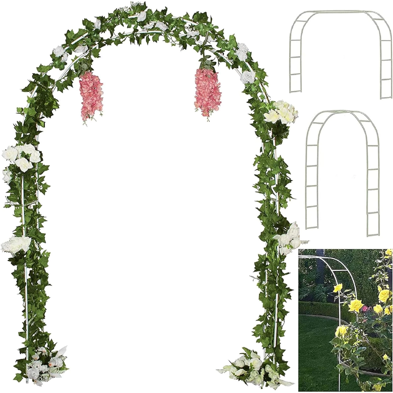 Tytroy Reconfigurable &amp; Easy-to-Assemble Metal Outdoor &amp; Indoor 7'6&quot; Garden or Wedding Arch Arbor (White 1PC)