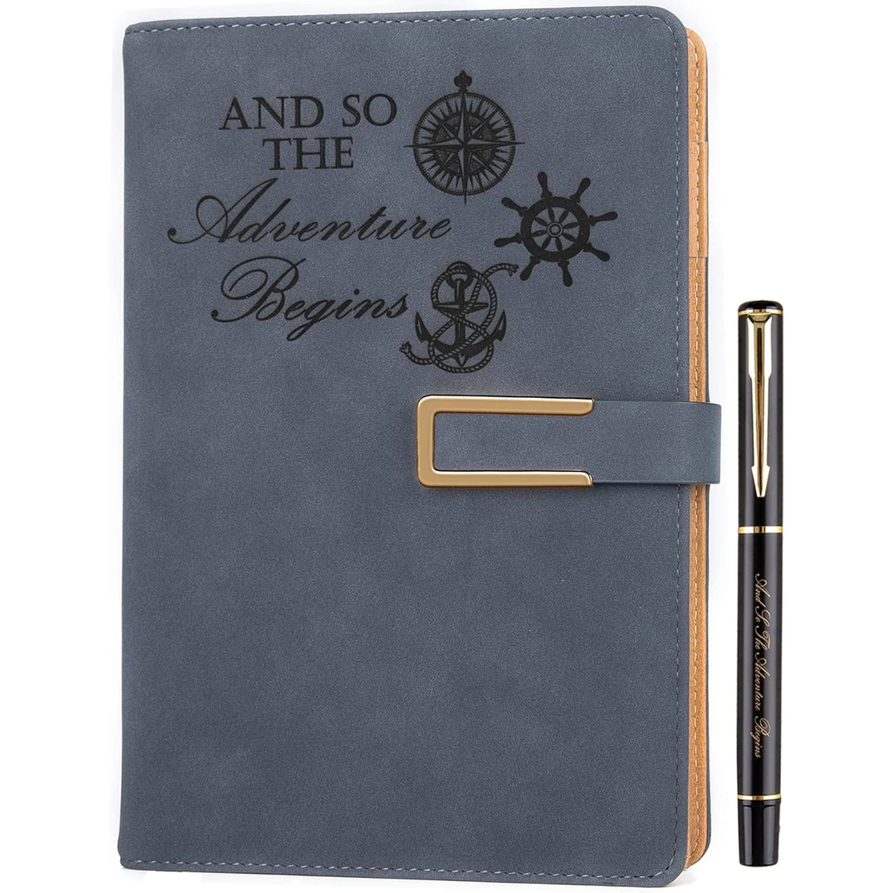 Refillable Adventure Writing Journal For Men &amp; Women Faux Leather Hardcover Notebook A5 College Ruled 200 Lined Pages Lay-Flat Personal Diary With Pen &amp; Magnetic Buckle (Adventure - Blue)
