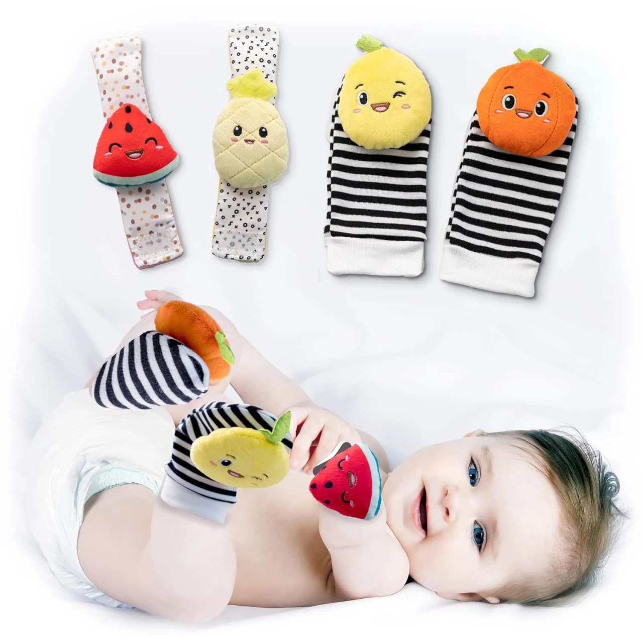 BABY K Foot Finder Socks &amp; Wrist Rattles (Set C) - Newborn Toys for Baby Boy or Girl