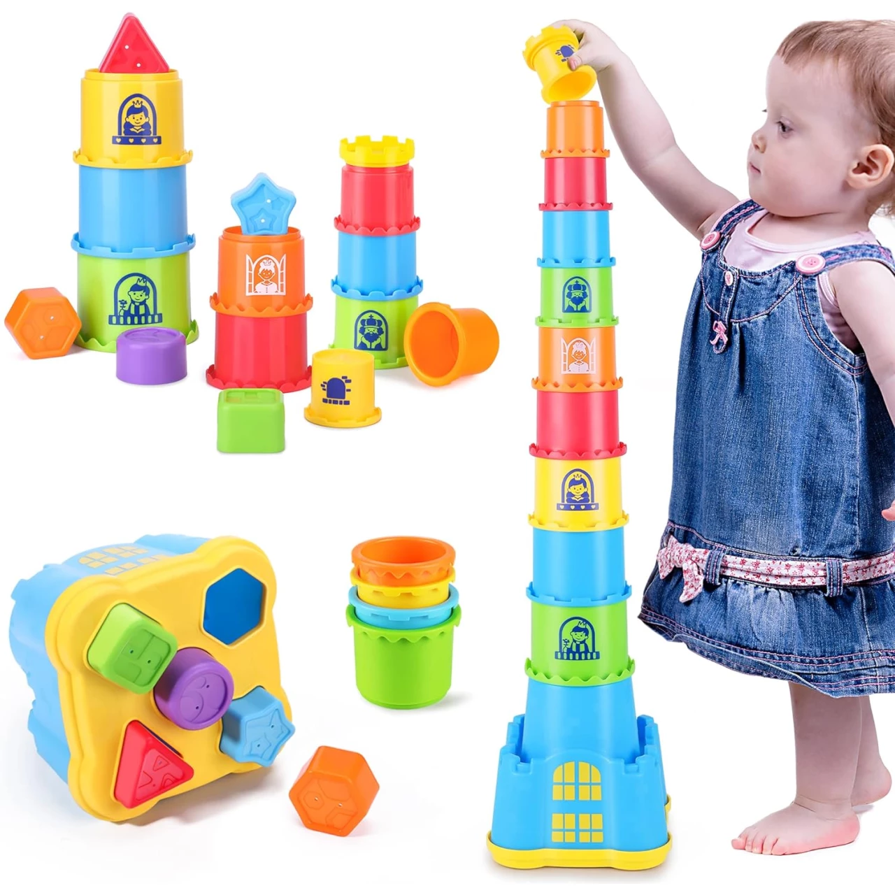 iPlay, iLearn Baby Stacking Toys, Toddler Nesting Stack Cups, Infant Stackable Block, Kids Sorting Game