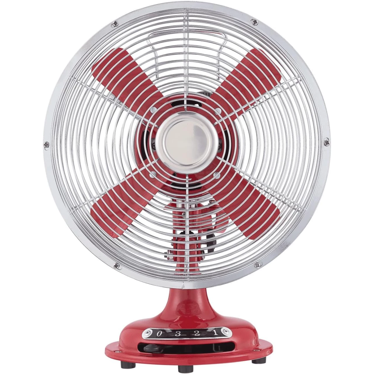 GOVIDA COOLHOME 12 inch Retro 3-Speed Metal Tilted-Head Oscillation Table Fan (Red)