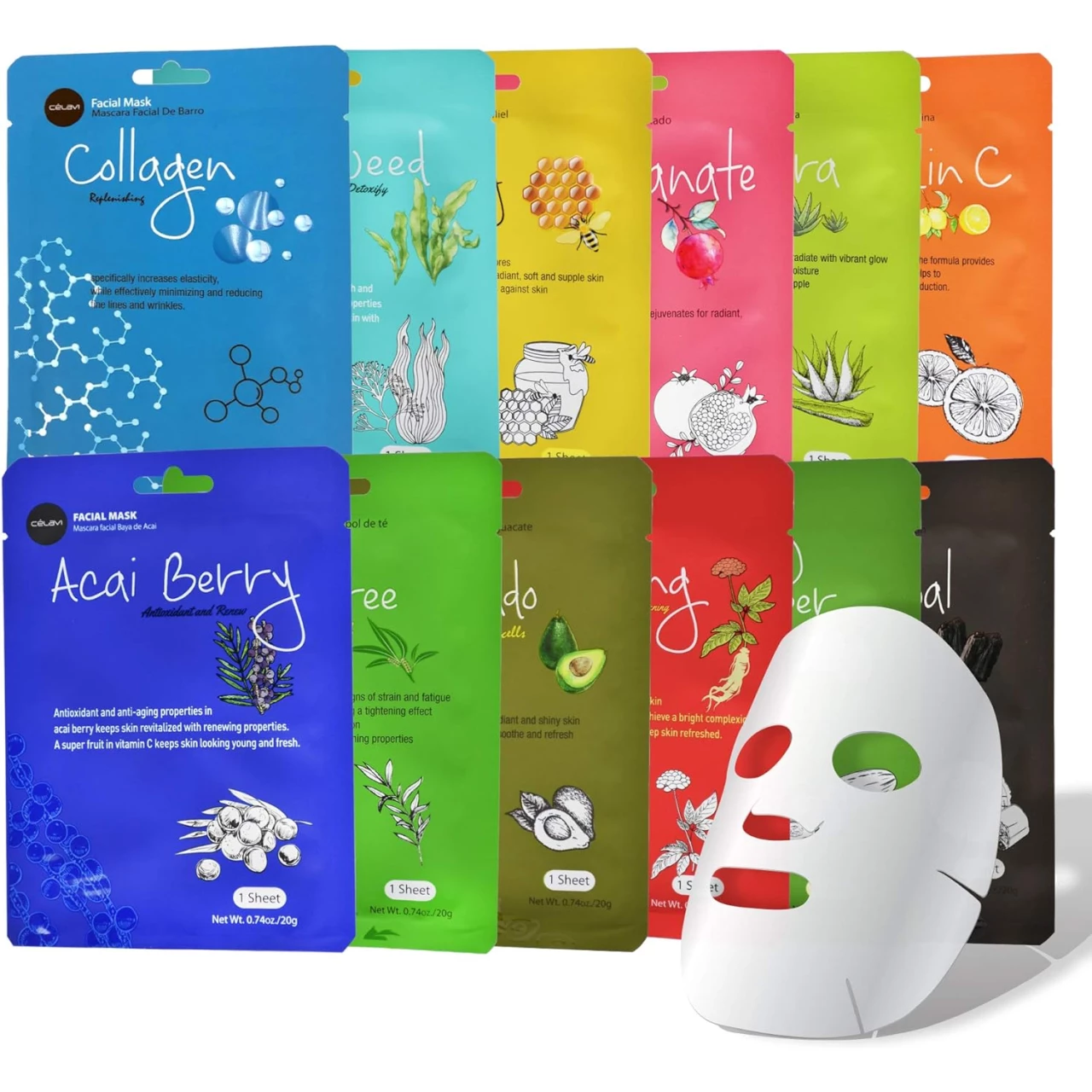Celavi Essence Facial Sheet Face Mask Variety Set